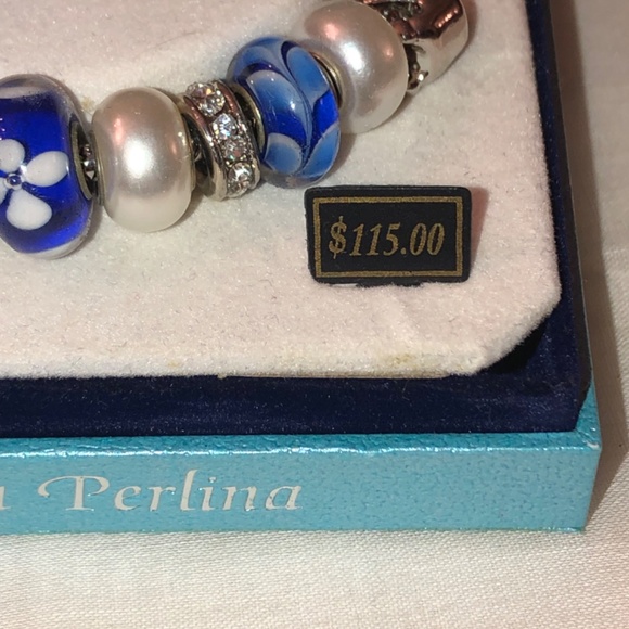 Bella Perlina Silver Art Glass SlCharm Bracelet Blue Bella Pelina - Picture 9 of 16